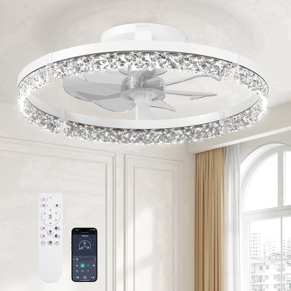 AIDEL 20" Ceiling Fan with Light, Flush Mount Low Profile, Smart App & Remote Control, Reversible DC Motor, Dimmable LED, White