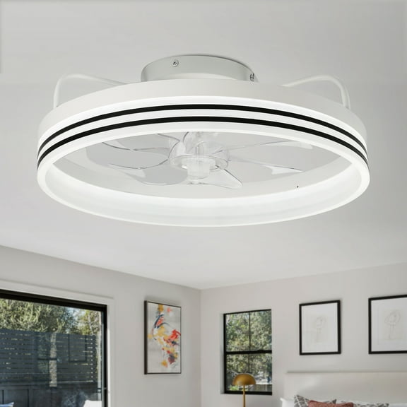 20" White Flush Mount Ceiling Fan with Dimmable Led Light, 6-Speed Reversible Blades with APP Control and Remote