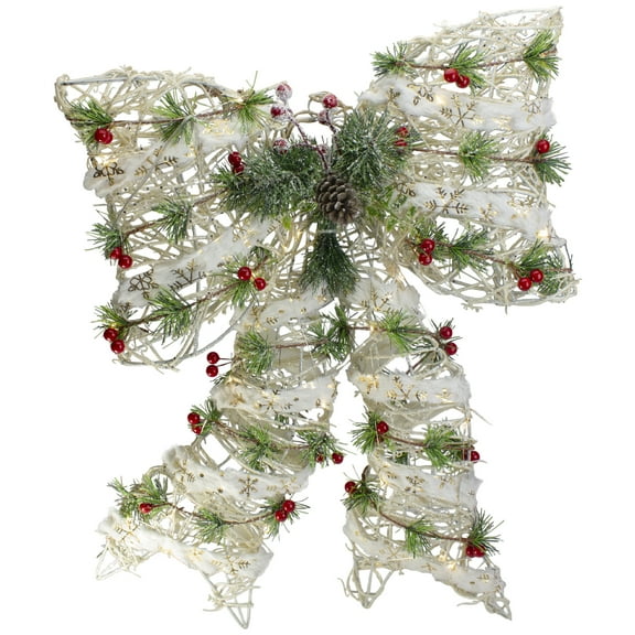 Northlight 20" White Rattan Berry and Pinecone Christmas Bow