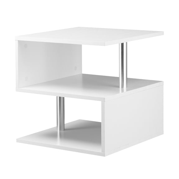 20" White S-Shaped End Table - 3 Tier Accent Table with Steel Poles, Modern Living Room Side Table for Display & Storage