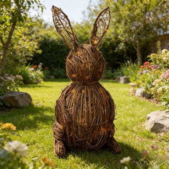 20" Wicker Easter Bunny Light Up, Rattan Bunny Outdoor Woven Wicker, Rabbit Topiary Easter Porch Decor, Spring Decoration for Home Farmhouse Table Kitchen