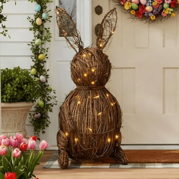 20" Wicker Easter Rattan Rabbit Decorations - Easter Outdoor Wicker Rabbit Topiary Decor for Home Farmhouse Table Kitchen