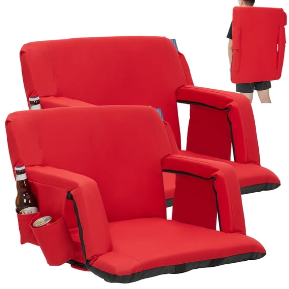20" Wide Bleacher Seats with Back Support – 2-Pack Reclining Stadium Chairs, Padded Cushion, Anti-Slip Base, 6 Adjustable Angles, Armrests & Storage Pockets for Sports Events