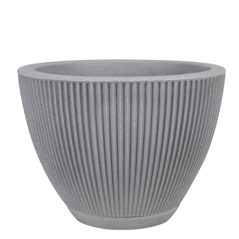 20" Wide Planter | Eco-Friendly Round Planter for Indoor or Outdoor Deck/Porch | Durable All-Weather Use Modern Pot for Trees, Flowers, Plants - Gray Cement