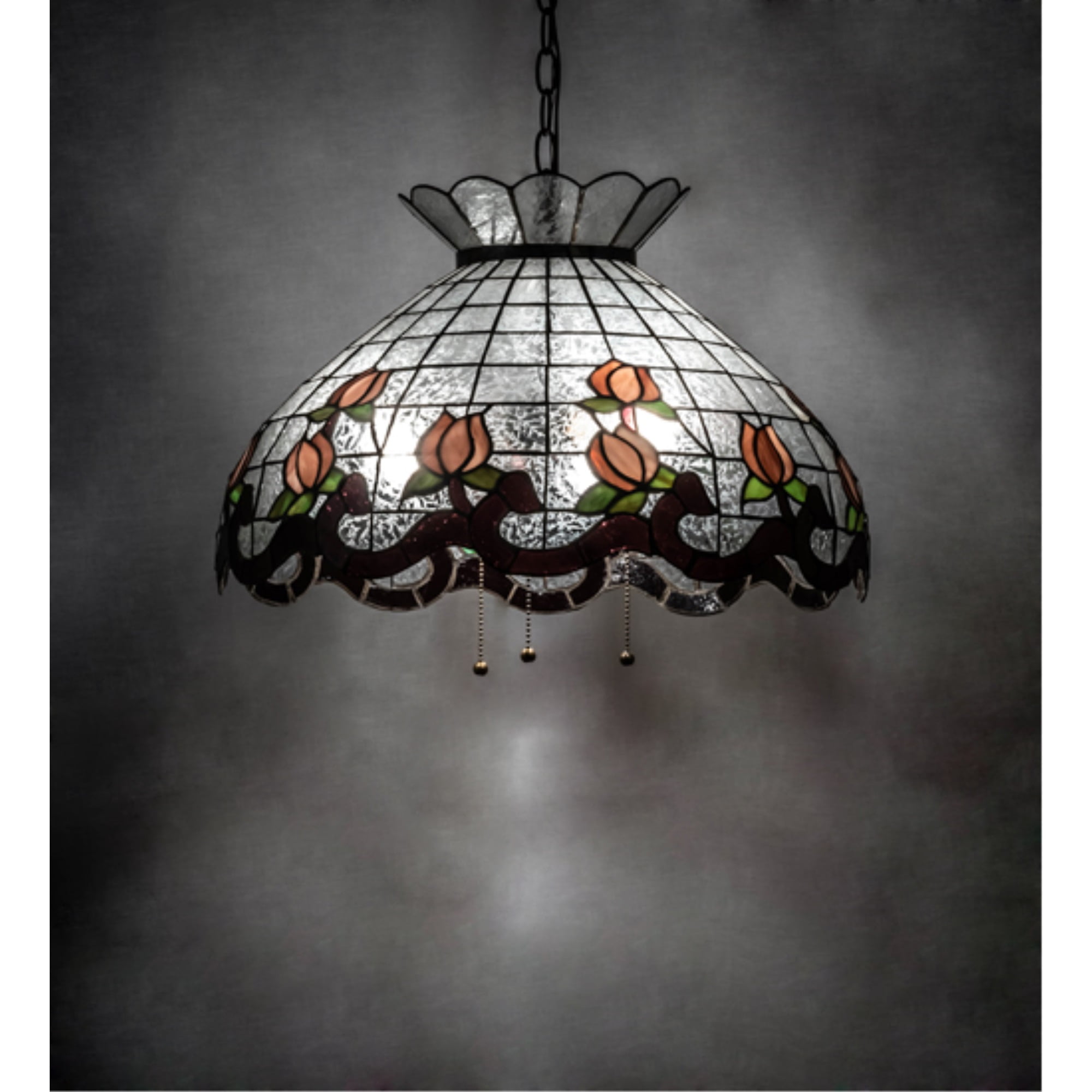 Elegant Roseborder 20" Bronze Globe Pendant with Stained Glass