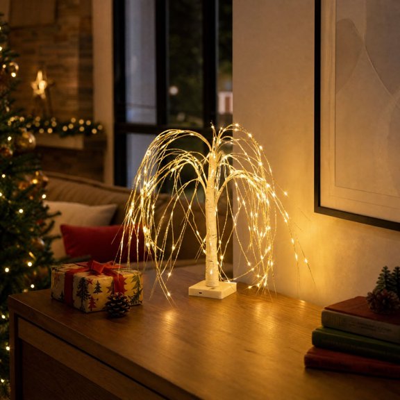 20" Willow Tree Lamp for Home Decor, USB Battery Powered Tabletop Light with Multi-Mode LED, Indoor Decorative Night Light for Holiday Party Bedroom