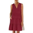thumbnail image 1 of Under $20 Womens Dresses Summer Saving, Women's Solid Short Sleeve V Neck Ruffle Dresses Sexy Elegant Club Party Tunic Mini Dresses Casual Vacation Dress(Wine,M), 1 of 9