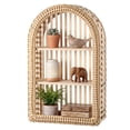 thumbnail image 1 of 20'' X 12'' 3 Tier Rattan Wall Shelf Boho Arch Hanging Shelves Arched Mounted Wicker Decorative Farmhouse Handcraft Floating Storage Display Rack For Bathroom Living Room Decor, 1 of 6