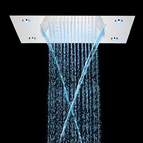 20 X 14 Inch LED Shower Head Rain Shower Head Multi Functions Showerheads Square Ceiling Mounted Bathroom Shower Heads Waterfall Rainfall Shower Head High Pressure Bath Shower Chrome