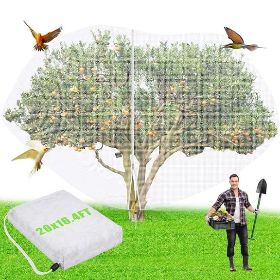 20 X 16.4 Ft Large Fruit Tree Netting For Protecting From Squirrels Birds Deer & Rat Garden Mesh With Zipper And Drawstring Heavy Duty Covers Bushes
