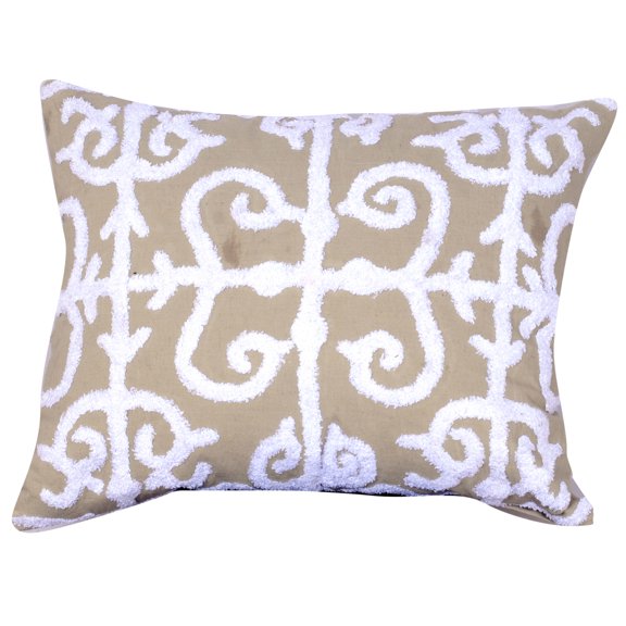 20 X 16 Inch Cotton Pillow with Vermicular Pattern, Set of 2, Brown and White- Saltoro Sherpi