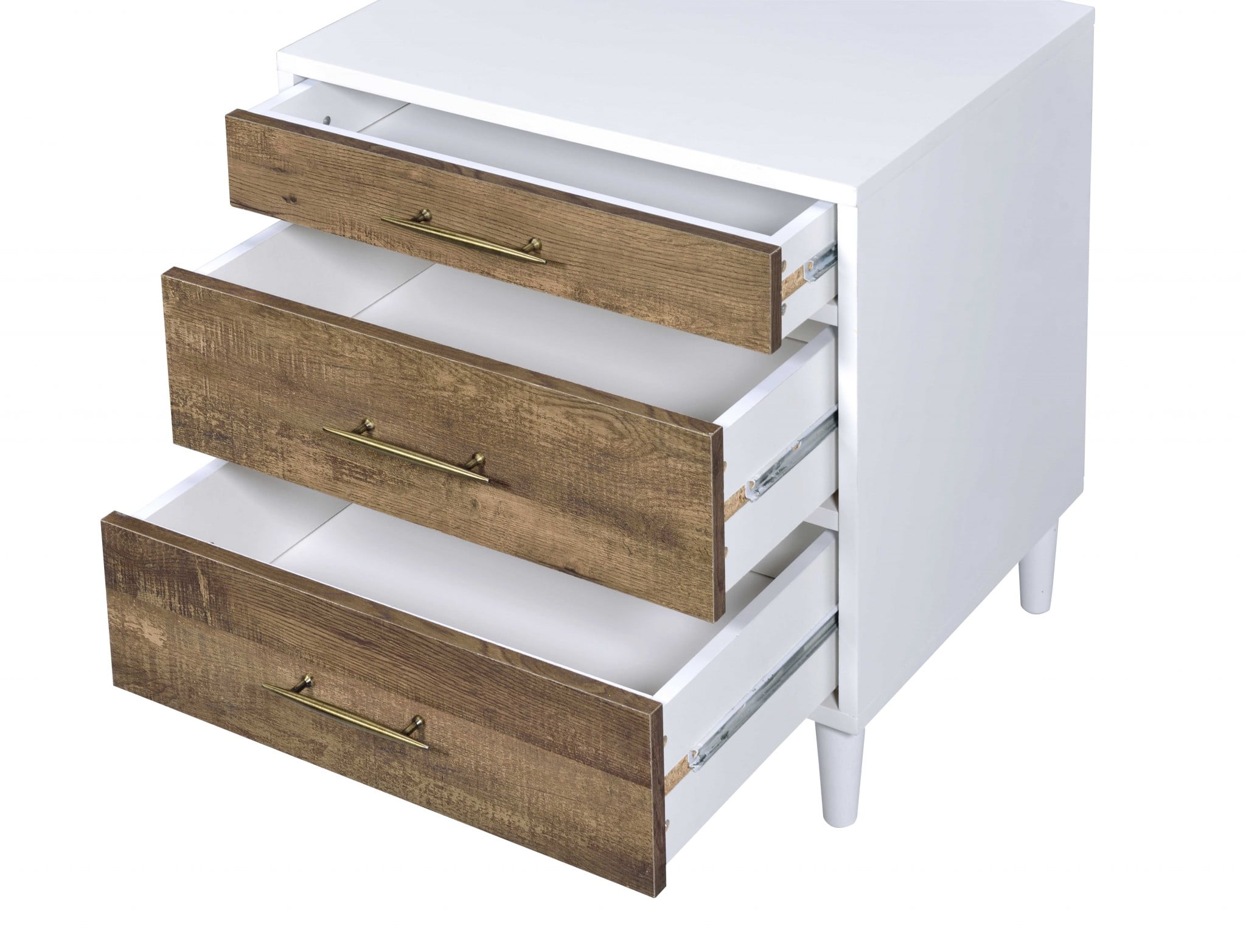 21" White and Weathered Oak 3-Drawer Nightstand