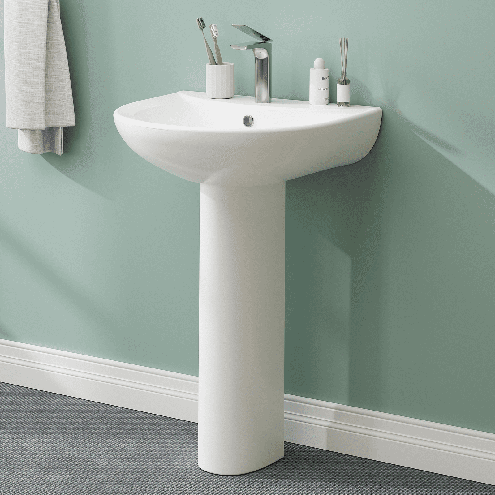 20" X 17" Bathroom Pedestal Sink Modern U-Shape Ceramic Pedestal Sink For Bathroom, Pedestal Sink Compact White Pedestal Bathroom Sink With Overflow