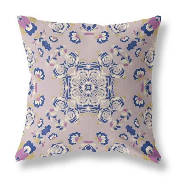 20" X 20" Purple And Blue Broadcloth Floral Throw Pillow