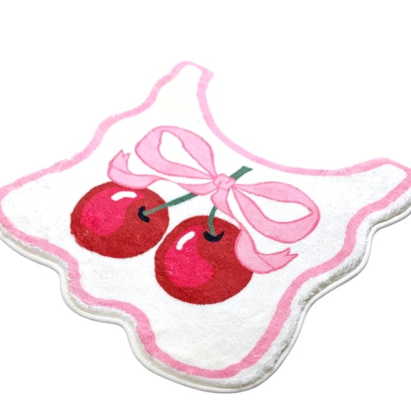 20 X 22 Inch Cherry Pattern Bathroom Mat, Soft Absorbent Plush Floor Rug, Non Slip Bath Mat for Bathroom Toilet Home Decor