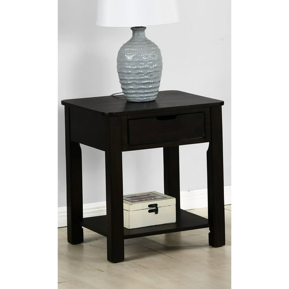 20" X 24" Dark Brown End Table With Drawer, Rounded Edges Grace, Handleless Bottom Shelf For Convenience Living Room Table, Brown, Shelf, 27.61 Lb Weight, Drawer
