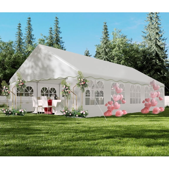 20'X 33' Party Tent, Outdoor Heavy Duty Wedding Gazebo, Removable Sidewalls, Water & UV Resistant, Event Shelter Canopy Tent for Parties Carport BBQ, White & Wave Edge