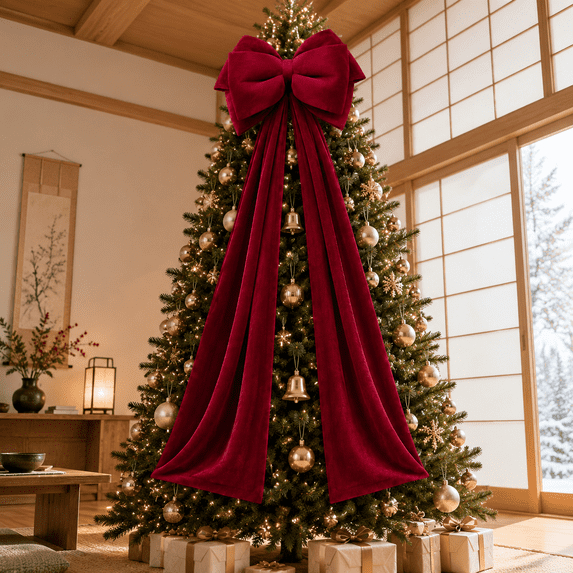 20 X 59 Inmas Burgundy Large Bow Tree Topper Decorations - Walmart.com
