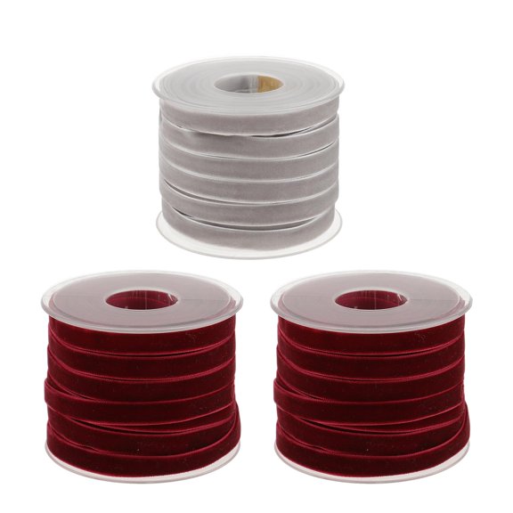 20 Yard 10mm Wide Velvet Ribbon Roll for DIY Crafts Tools Gray Red
