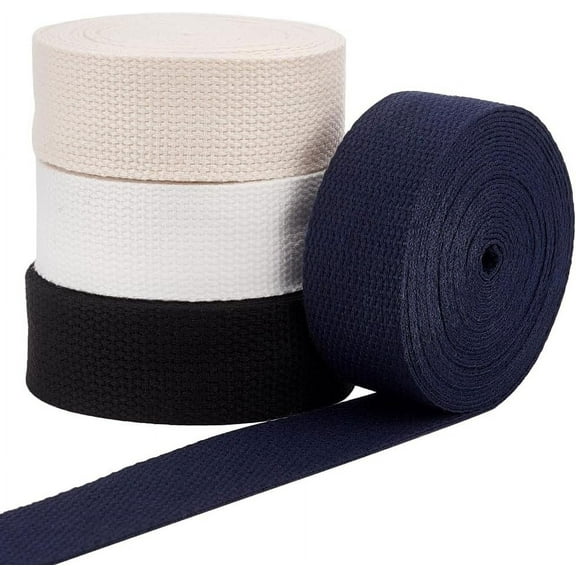 20 Yard/18.2m Polycotton Webbing Strap 4 Colors Webbing Tape Sewing Twill Ribbon 32mm/1.26" Flat Webbing Tape Roll for Purse Making Crossbody Bag Strap Handbag Tote Bag Backpack