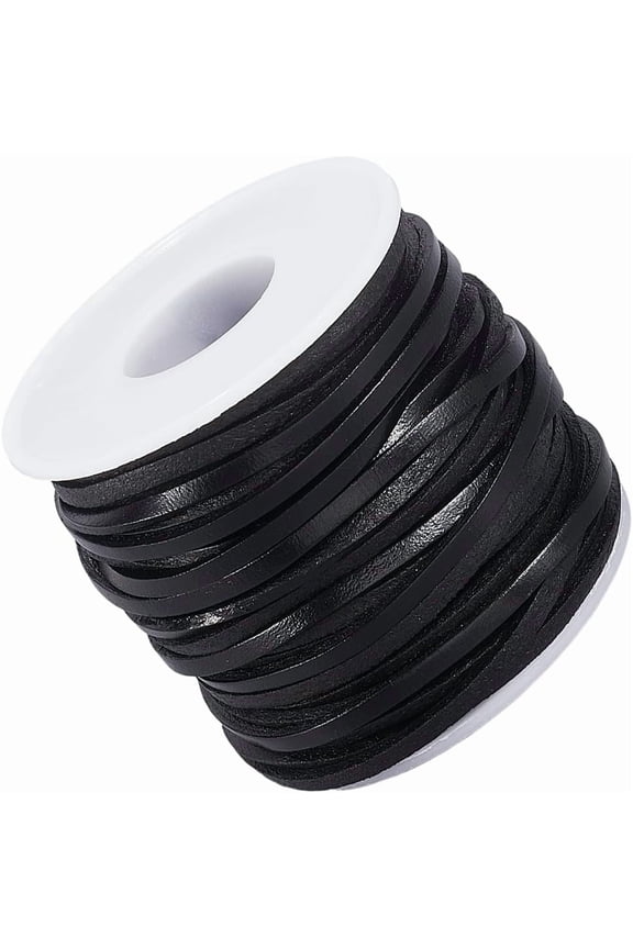 20 Yard 3MM Black Flat Genuine Leather Cord String Full Grain Lace Strip for Jewelry Making Real Leather Thin Strap Cord Braiding Rope Thread for Crafting Necklace Bracelets DIY Projects