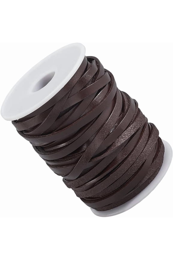 20 Yard 5MM Flat Genuine Leather Cord String for Crafts Dark Brown Real Leather Thin Strap Strip Lace Cording Rope Braiding Strip Thread for Jewelry Making Necklace Bracelets Beading