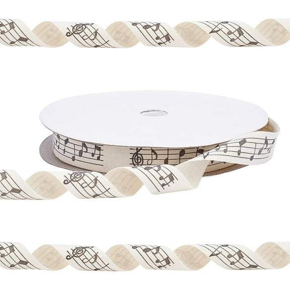 20 Yard Music Note Ribbon Phonogram Printed Craft Ribbon Cream Color Wide Polyester Ribbon Roll for Wedding Cake Party Banquet Hat Dress DecorValentine's Day Gift Package 0.8" diy
