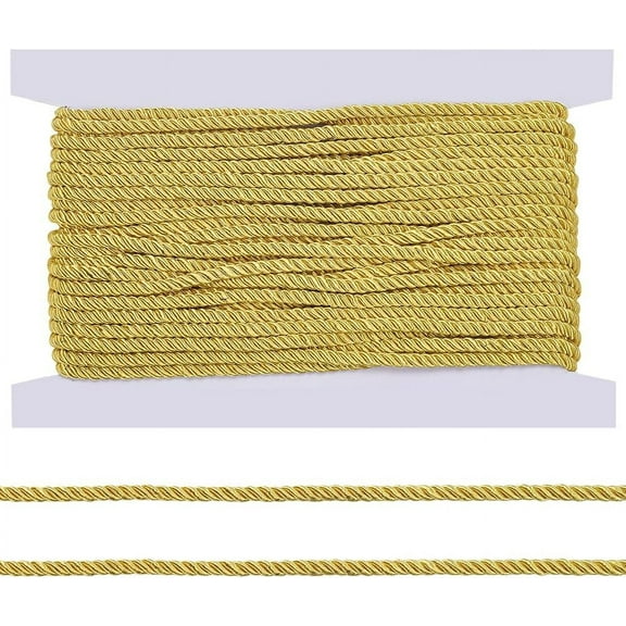 20 Yard Twisted Cord Rope Trim 3-Ply 6mm in Diameter Twisted Cord Ribbon Yellow Twisted Rope Polyester Twisted Trim Cord Rope for DIY Handmade Crafts Home Curtain Decoration