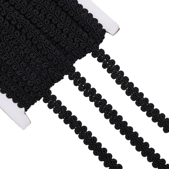 20 Yards 1/2 Inch Black Gimp Braid Trim Woven Lace Trimming Polyester Soild Upholstery Fabric Decorative Ribbon for Jewelry Making Sewing Costume Slipcover Craft Pillow Curtain DIY