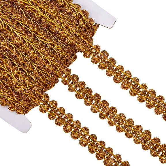 20 Yards 1/2 Inch Gold Gimp Braid Trim Polyester Woven Fabric Trimming Golden Metallic Glitter Upholstery Lace Ribbon for Sewing Making Crafts Costume Curtain Slipcover Decoration