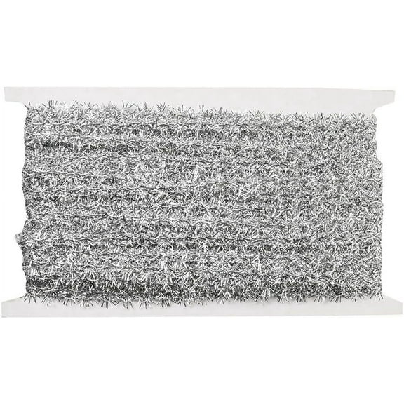 20 Yards 1/2 Inch Silver Christmas Tree Tinsel Garland Wired Mini Thin Metallic Foil Twist Trim Xmas Glitter Fluffy Ribbon for Sewing Making Gift Wrapping DIY Christmas Tree Decor Supplies 20ms