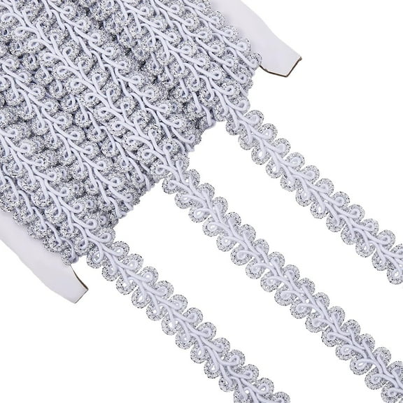 20 Yards 1/2 Inch Silver Ribbon Trim Polyester Metallic Glitter Wave Scroll Upholstery Gimp Woven Braid Lace Fabric Ribbon DIY