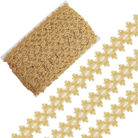 20Yards 1.34 Inch Metallic Braid Trim Gold Floral Lace Ribbon Embellishment Flower Pattern Edge Trims for Sewing Wedding Bridal Clothes Jewelry Accessories Lampshade Home DIY Crafts