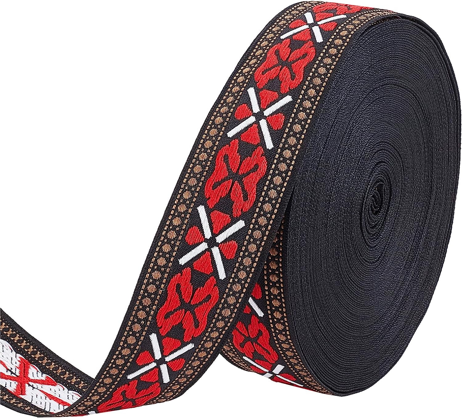 20 Yards 1.4 inch Black Red Vintage Jacquard Ribbon Floral Butterfly ...