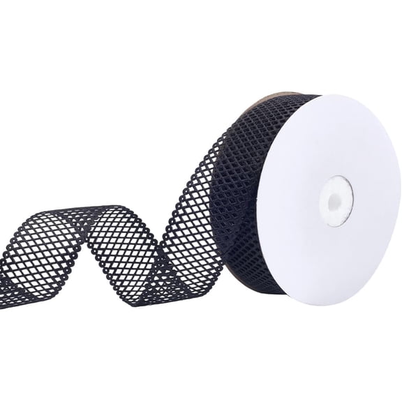 20 Yards 1.41 Inch Black Mesh Ribbon Fish Net Braid Trim Hollow Out with Spool Versatile Wreath Garland Fabric Ribbons