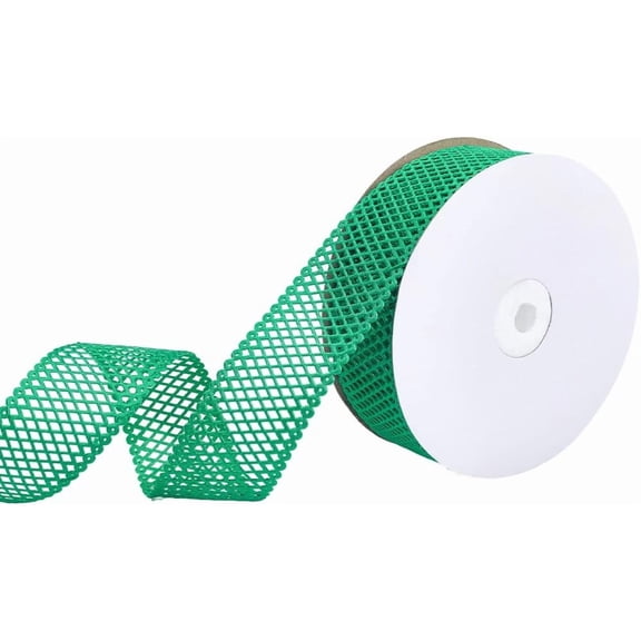 20 Yards 1.41 Inch Green Mesh Ribbon Netting Braid Trim Web Decorative with Spool Fabric Christmas Wreath Ribbons Craft Supply