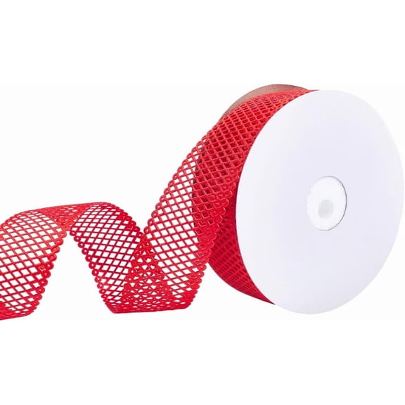20 Yards 1.41 Inch Red Mesh Ribbon Fish Net Braid Trim Hollow Out Versatile with Spool Fabric Christmas Tree Ribbons