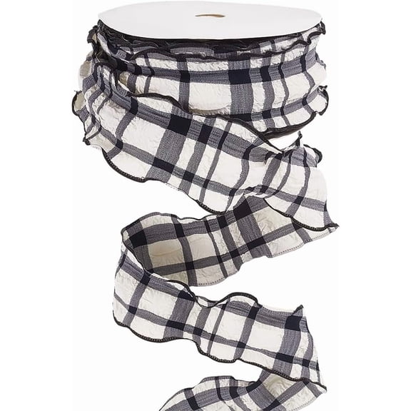 20 Yards 1.5 Inch Black White Gingham Ribbon Plaid Checkered Double Chiffon Silk Ruffle Edge Ribbons Ruffled Buffalo Trim for DIY Sewing Making Gift Wrapping DIY Crafts Party Wedding Home Decor
