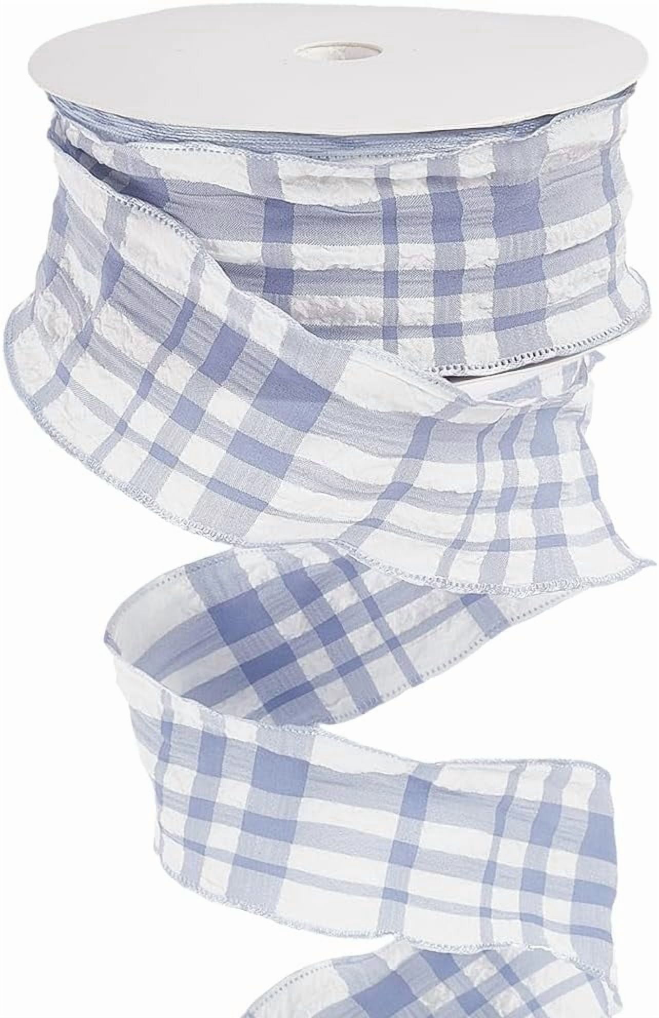 20 Yards 1.5 Inch Blue White Buffalo Plaid Ruffle Ribbon Double Ruffled ...