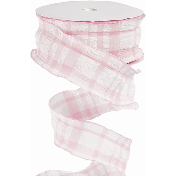 20 Yards 1.5 Inch Pink White Buffalo Plaid Ribbon Double Ruffled Edge Chiffon Pleated Checkered Gingham Pastel Fabric Ribbons Bulk for Sewing Making Craft Gift Wrapping Bouquets Home Decor