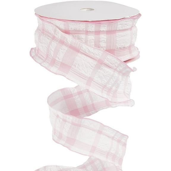 20 Yards 1.5 Inch Pink White Buffalo Plaid Ribbon Double Ruffled Edge Chiffon Pleated Checkered Gingham Pastel Fabric Ribbons Bulk for Sewing Making Craft Gift Wrapping Bouquets Home Decor Pink