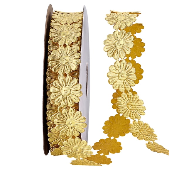20 Yards 1" Golden Daisy Flower Trim Ribbon Polyester Embroidery Lace Trim Daisy Ribbon Decorative Lace DIY