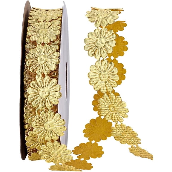 20 Yards 1" Golden Daisy Flower Trim Ribbon Polyester Embroidery Lace Trim Daisy Ribbon Decorative Lace