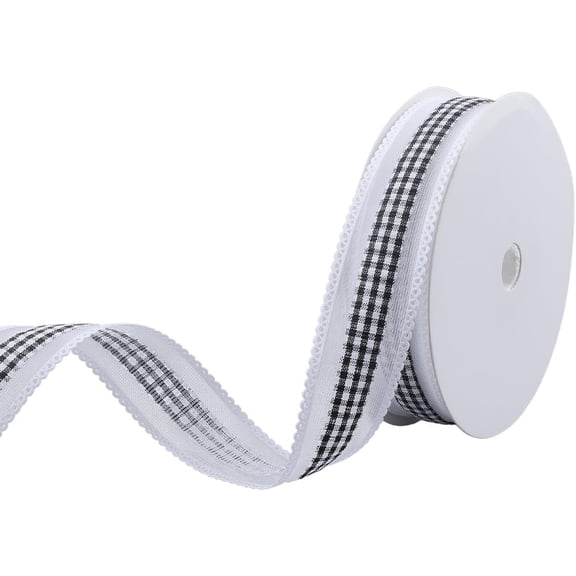 20 Yards 1 Inch Black White Plaid Fabric Grosgrain Ribbon Tartan Pattern Wave Edged Polyester Ribbons