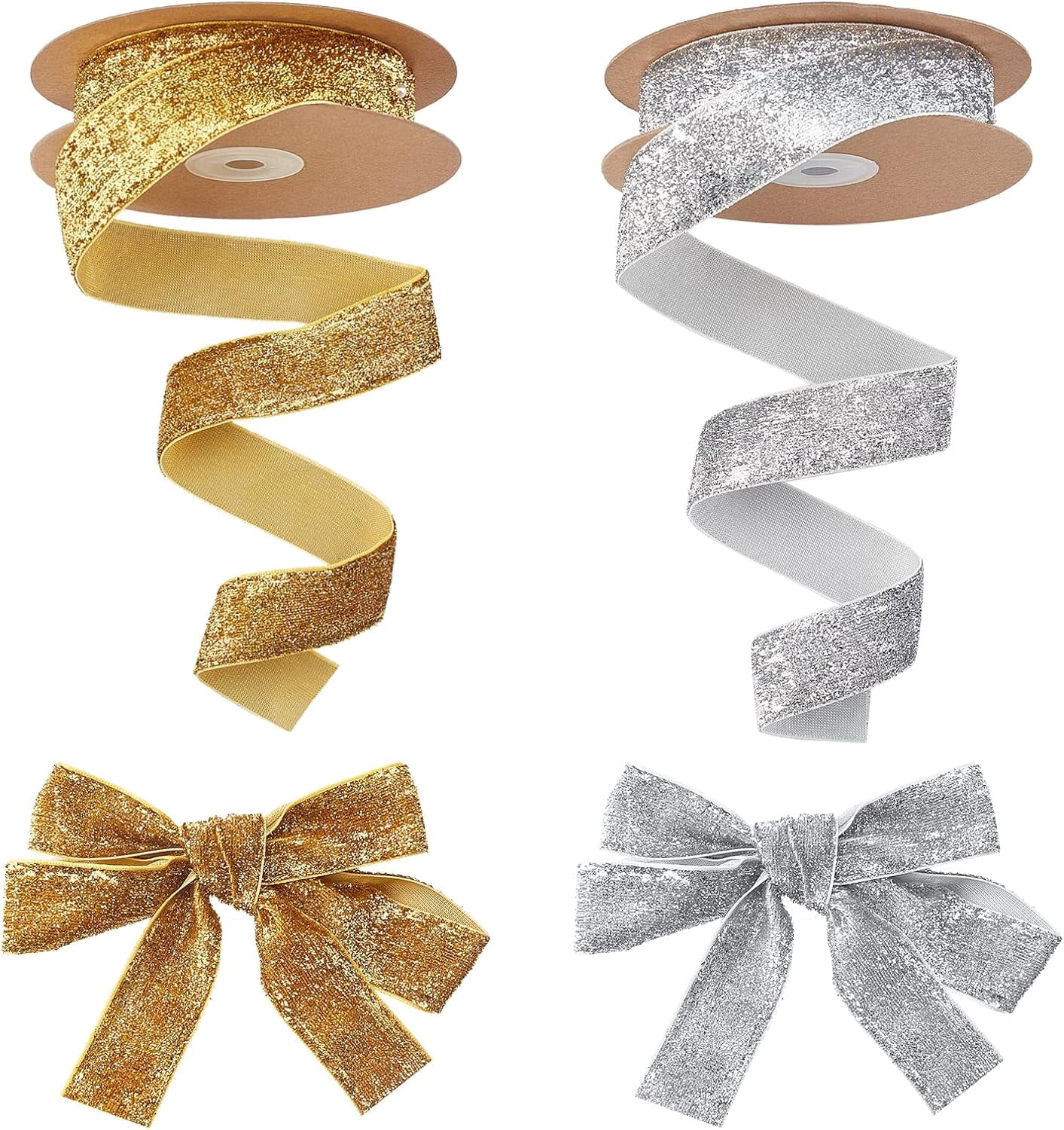20 Yards × 1 Inch Gold Silver Ribbons Glitter Organza Ribbon Sparkle ...