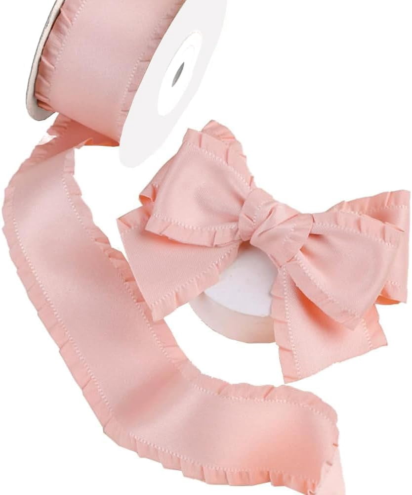 20 Yards 1 Inch Pink Ruffle Edge Ribbon Double Face Polyester Ribbon ...