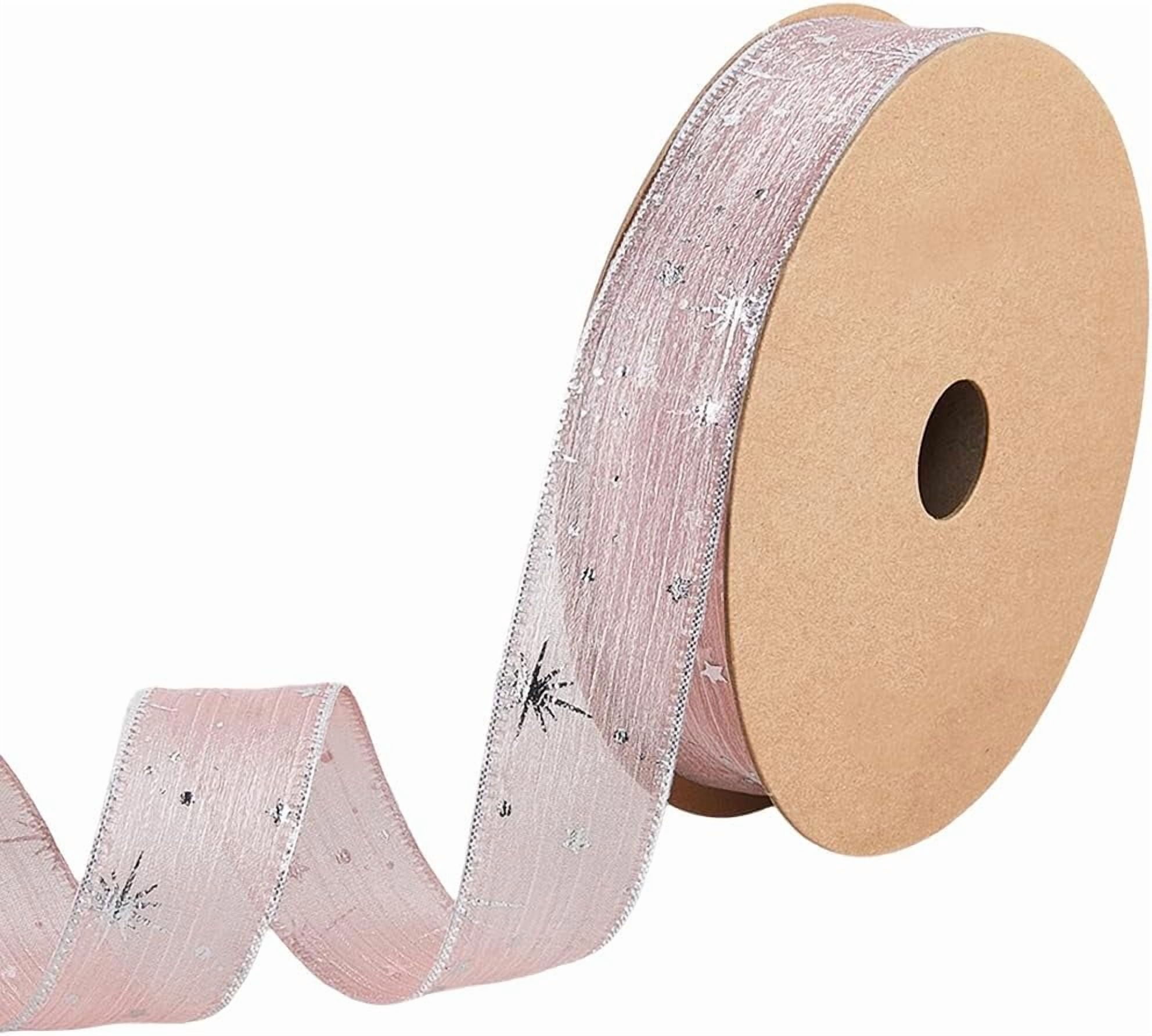 20 Yards 1 Inch Pink Silver Star Pattern Print Organza Chiffon Trim ...