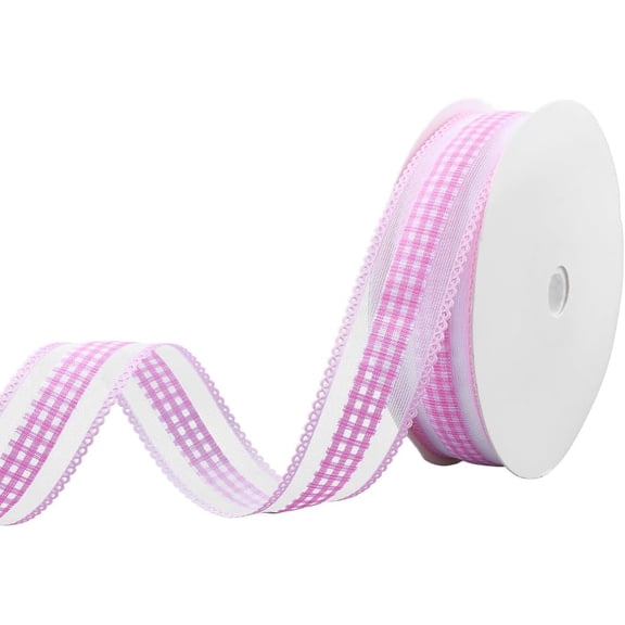 20 Yards 1 Inch Pink White Plaid Fabric Grosgrain Ribbon Tartan Pattern Wave Edged Polyester Ribbons
