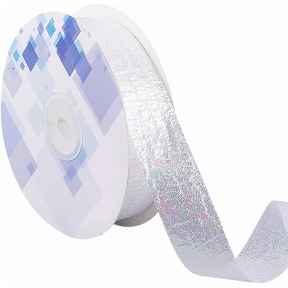 20 Yards 1 Inch Pleated Ruffle Trim White Glitter Sparkly Ruffled Ribbon Colorful Metallic Iridescent Ribbons Trimming Bulk for Sewing Making Crafts Wreaths Bouquet Wedding Party DIY Supply White