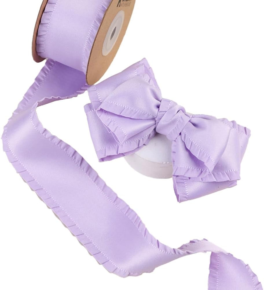 20 Yards 1 Inch Purple Ruffle Edge Ribbon Double Face Silky Ribbon ...